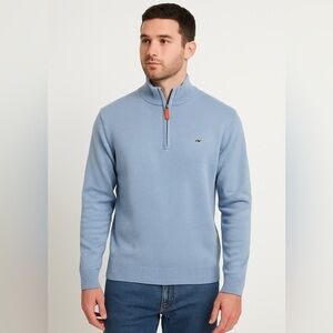 Vineyard Vines Men’s Light Blue Cotton Quarter-Zip Sweater Size Small